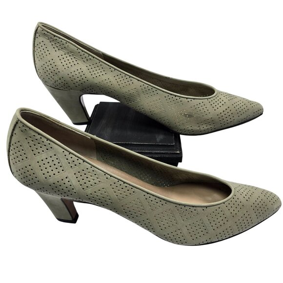 Vtg Amalfi Women's Grey Italian Nubuck Leather Heels Pumps Sz 9.5 AA - Picture 3 of 10